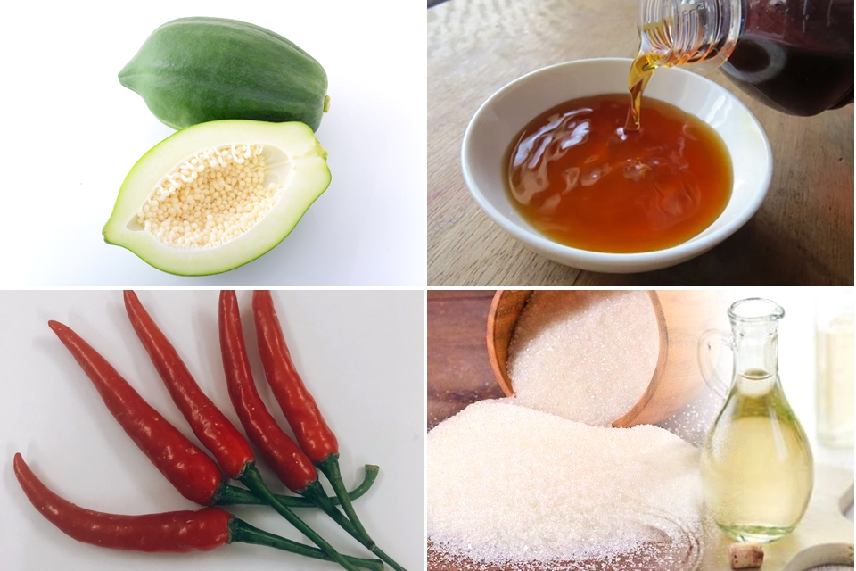 Nguyên liệu làm đu đủ ngâm nước mắm chua ngọt.