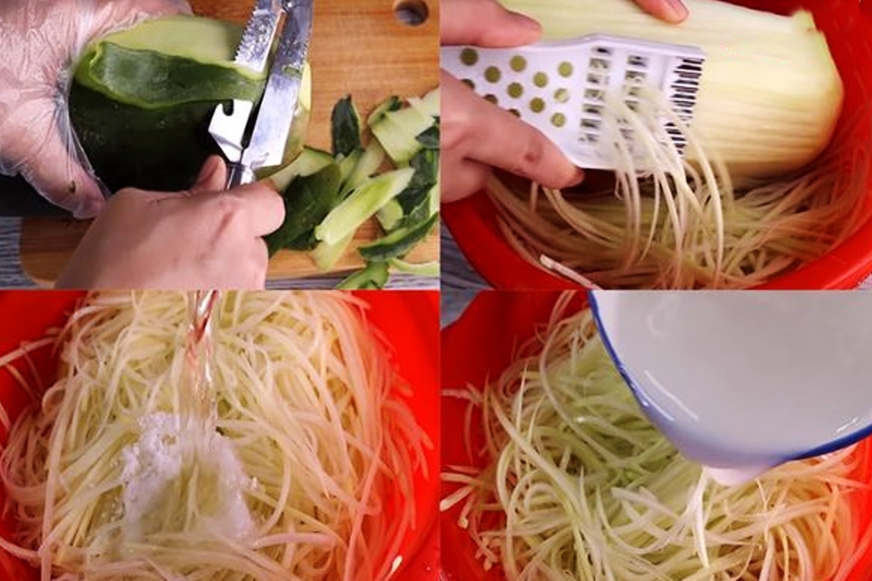 Sơ chế, bào sợi đu đủ.