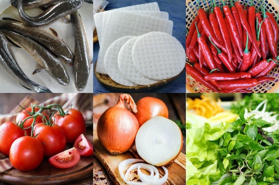 Nguyên liệu làm món cá lóc hấp cuốn bánh tráng