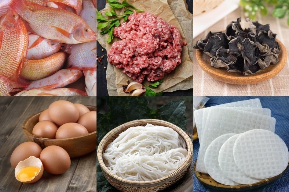 Nguyên liệu làm cá diêu hồng hấp cuốn bánh tráng