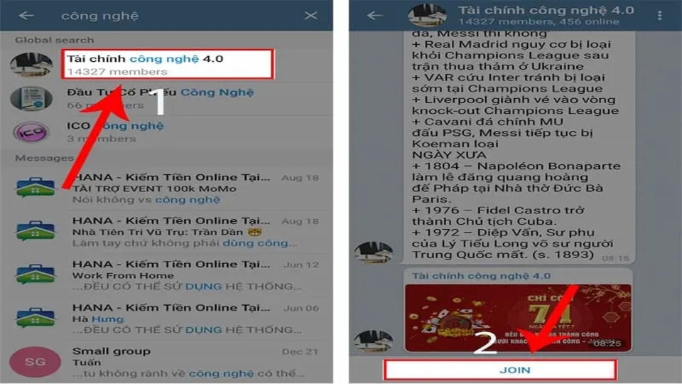 Tìm nhóm Telegram trên điện thoại nhanh chóng