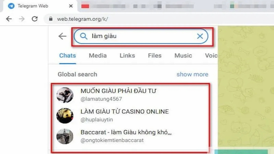 Nhập tên hoặc từ khóa của nhóm Telegram mà bạn muốn tham gia