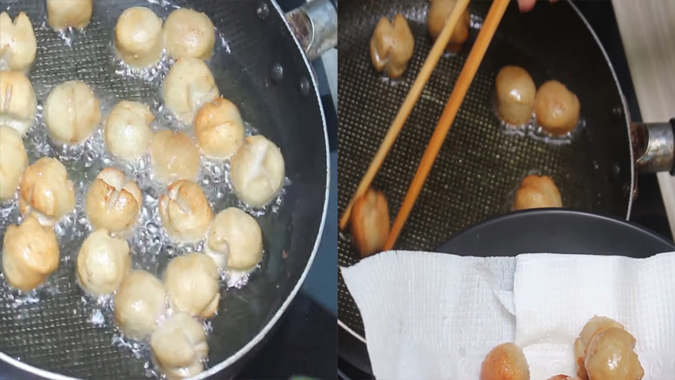 Chiên giòn bò viên