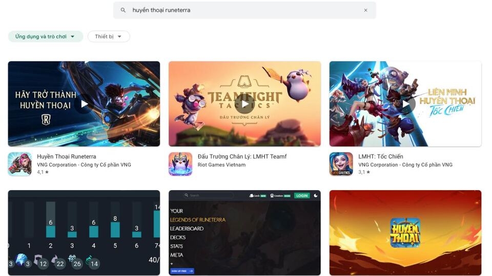 Vào CH Play và tìm kiếm từ khóa “Huyền Thoại Runeterra”