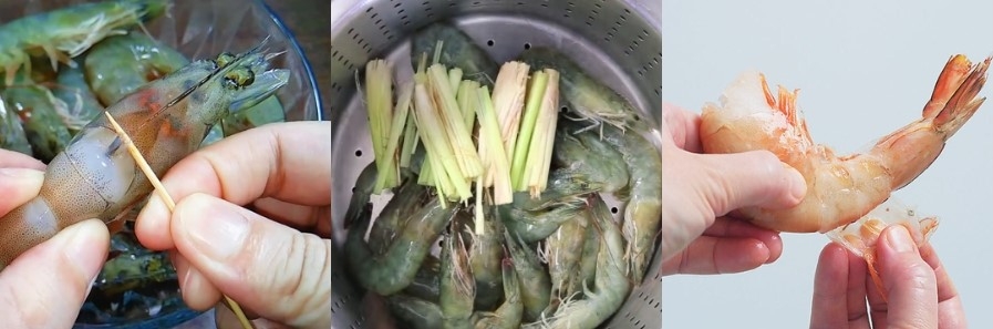 Sơ chế và hấp tôm