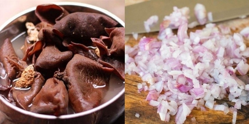 Sơ chế nấm mèo và hành tím