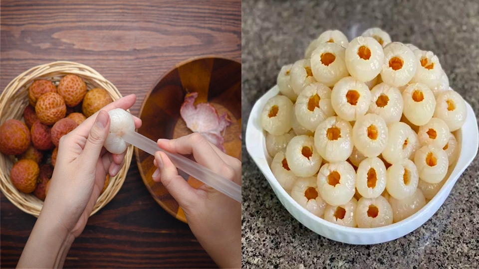 Bóc vỏ và bỏ hạt vải