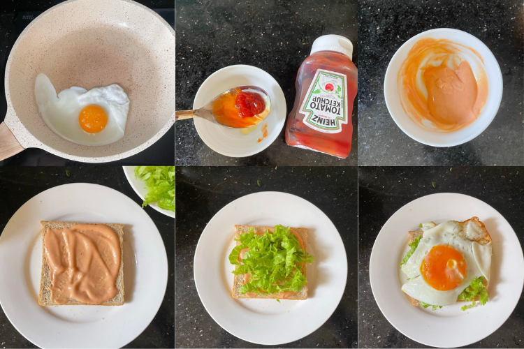 Trộn sốt và làm bánh mì sandwich kẹp trứng