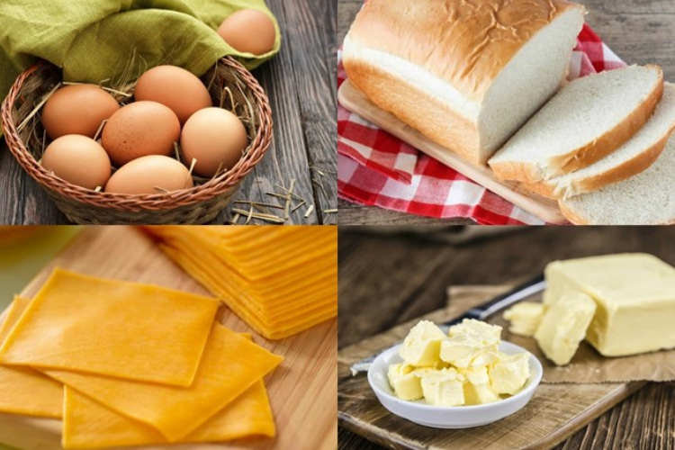 Nguyên liệu làm bánh mì sandwich kẹp trứng kiểu Pháp