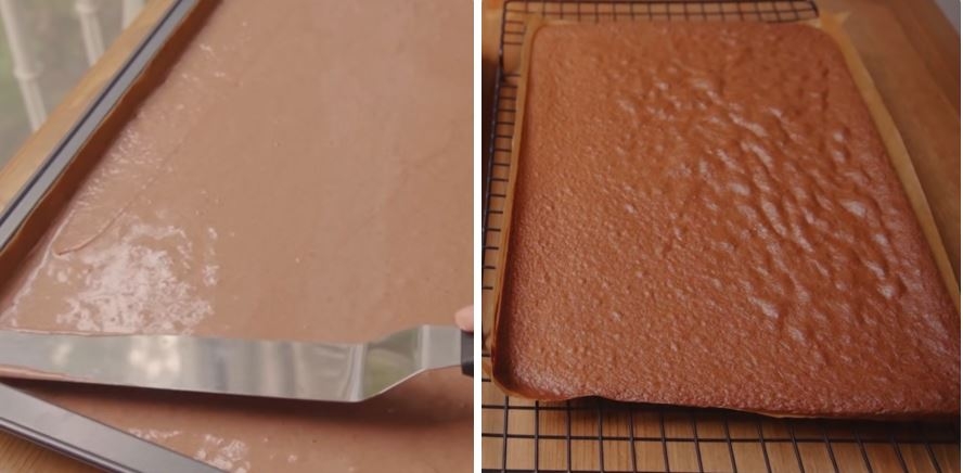 Cho bánh lên trên giấy nến, giúp dễ lấy bánh ra sau khi nướng.