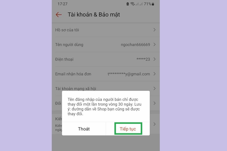 Nhấn Tiếp tục