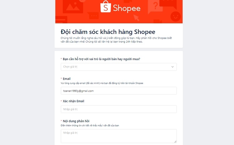 Điền phiếu yêu cầu đổi tên đăng nhập Shopee