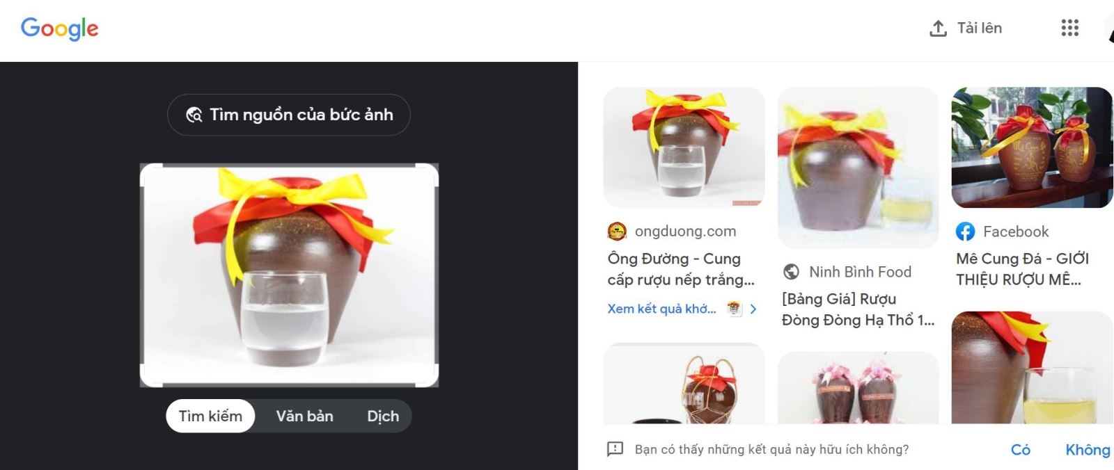 Kết quả tìm ảnh gốc tương đối chính xác