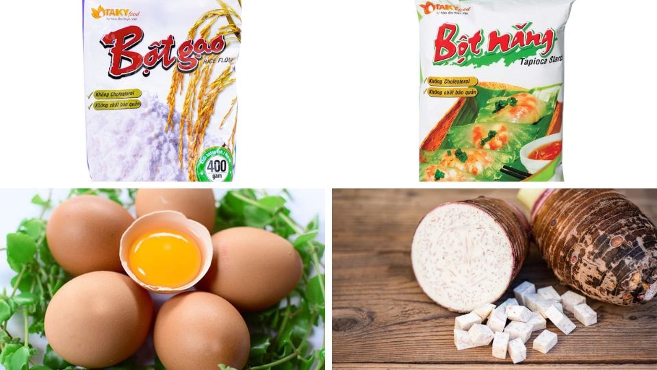 Nguyên liệu làm bột chiên khoai môn trứng gà ốp la