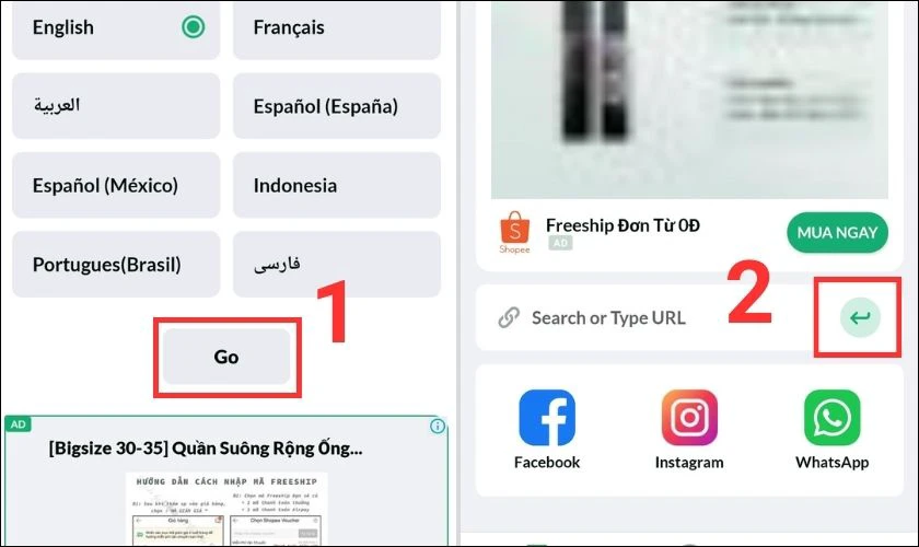Vào ứng dụng và ấn GO