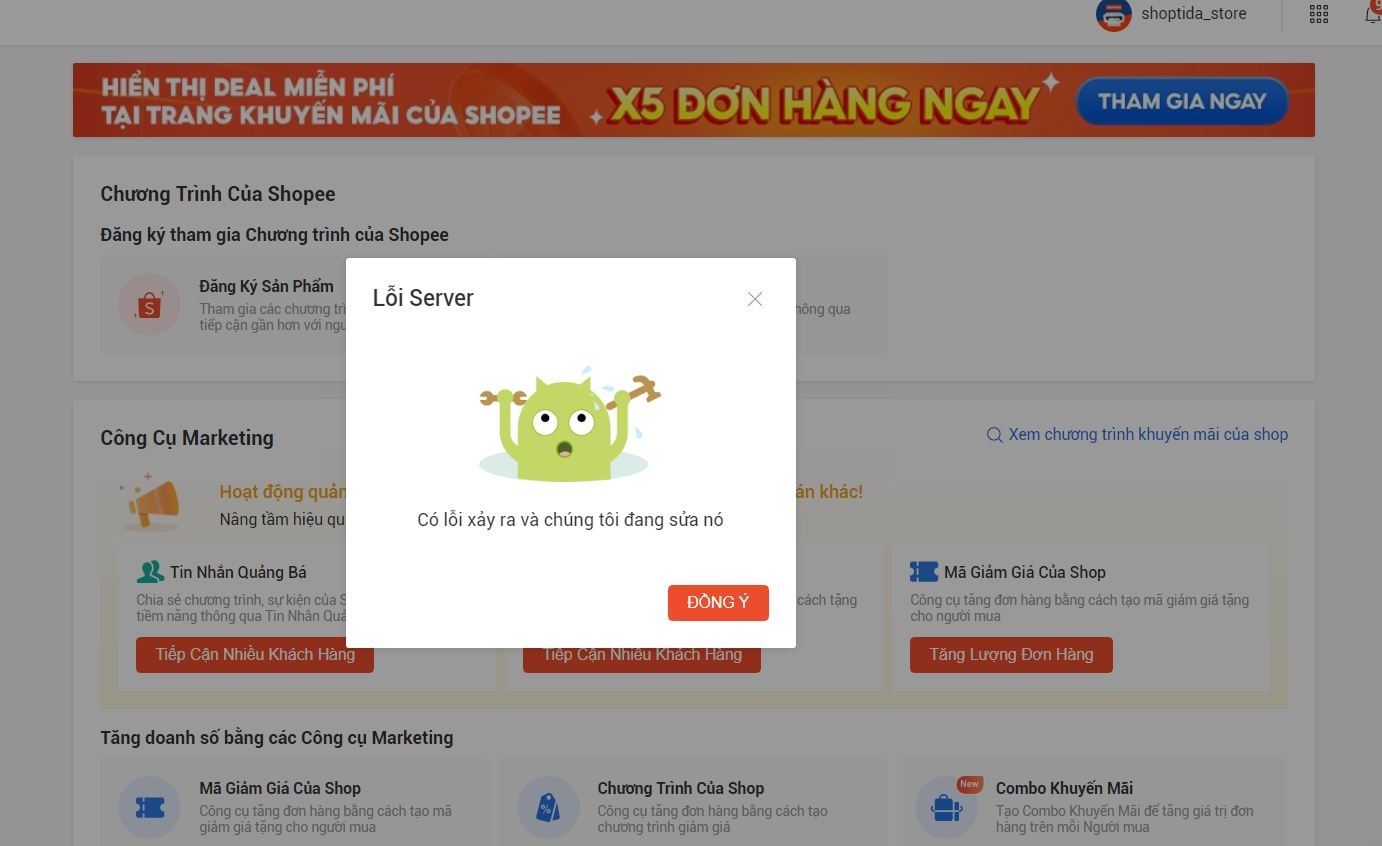 shopee bị lỗi server
