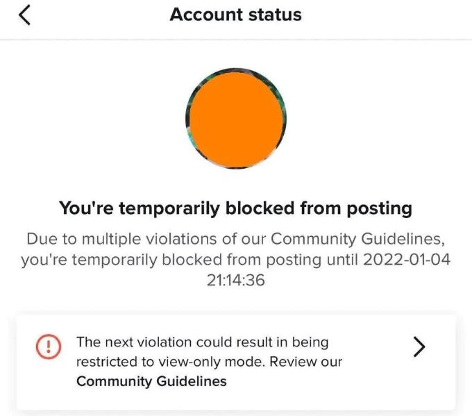 tài khoản Tiktok bị đình chỉ 4