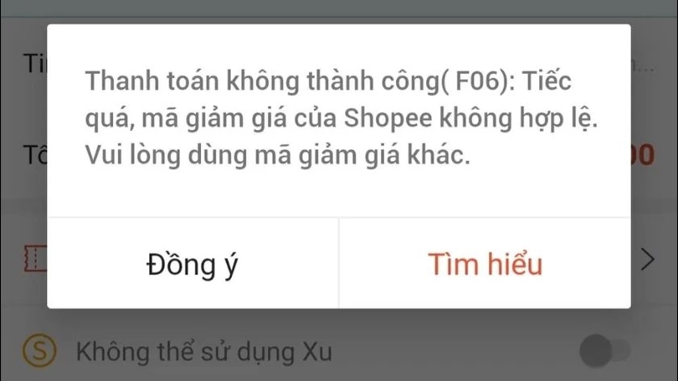 Lỗi không thể đặt hàng trên ứng dụng Shopee