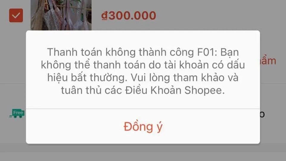 Shopee thanh toán không thành công đơn hàng