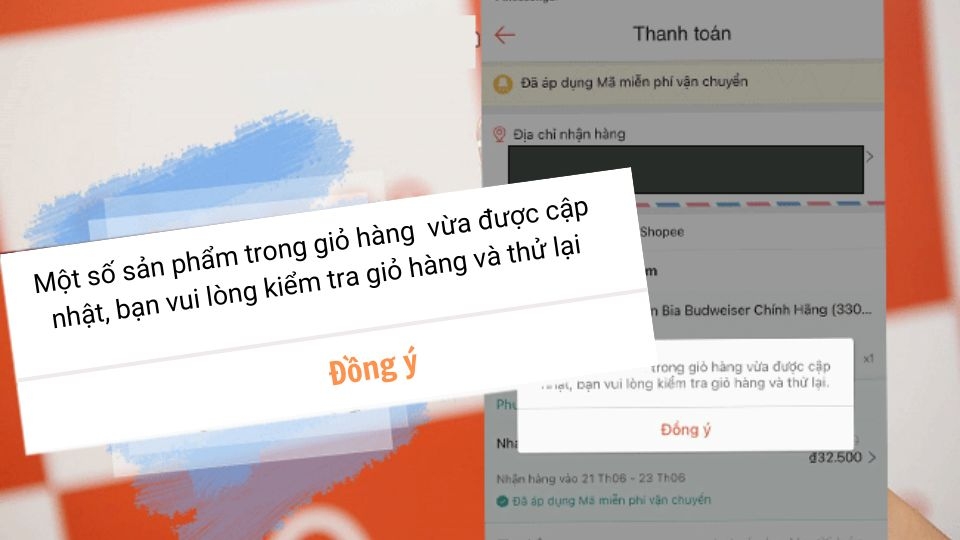 Shopee bị lỗi khi mở giỏ hàng
