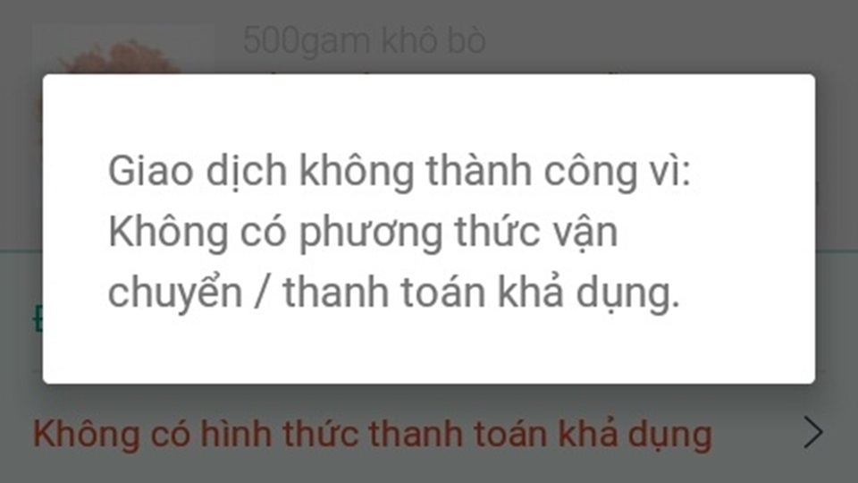 Lỗi không có hình thức vận chuyển khả dụng cho khu vực của bạn