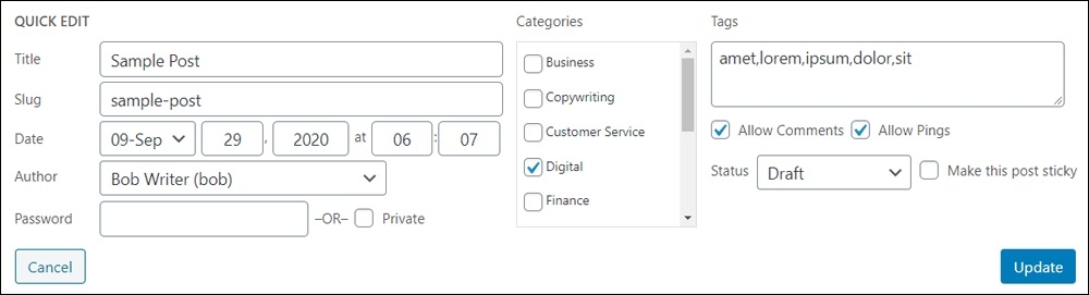 Bỏ chọn mục “Allow Comments”