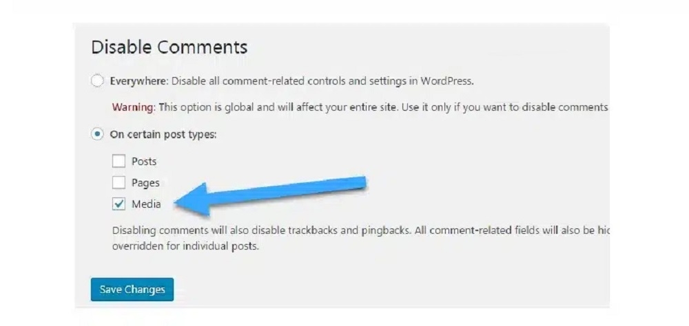 Tùy chọn tắt bình luận trong Disable Comments