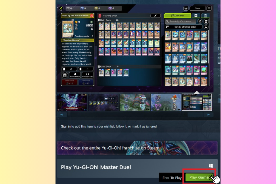 Nhấp vào trò chơi Yu-Gi-Oh! Master Duel và nhấn vào nút Play Game để tiến hành cài đặt ứng dụng