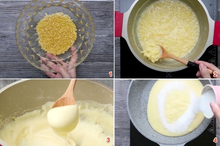 Ngâm đậu xanh và xay nhuyễn đậu xanh