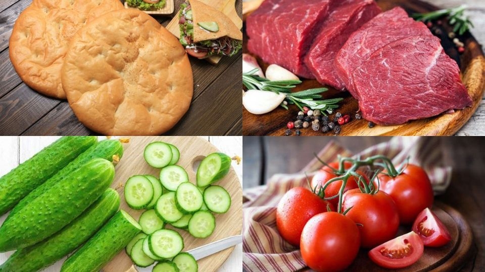 Nguyên liệu cho món bánh mì Kebab thịt bò