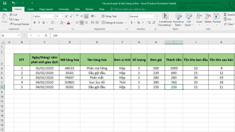 File quản lý xuất - nhập và tồn kho