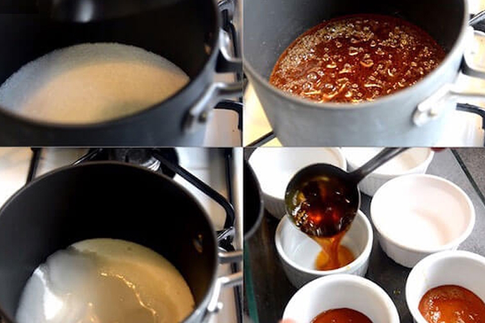 Làm lớp caramel cho bánh flan.