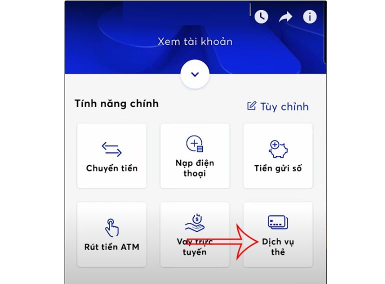 Chọn phần Dịch vụ thẻ