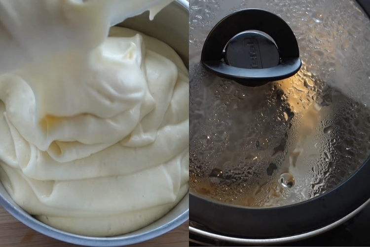 Đổ khuôn và hấp bánh