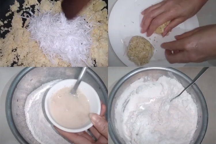 Sên nhân đậu xanh và trộn bột bánh bao