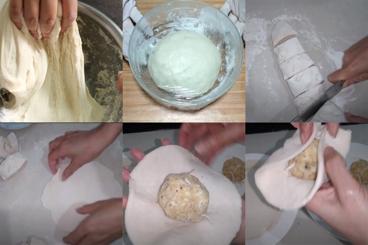Nhào và ủ bột sau đó bọc nhân bánh