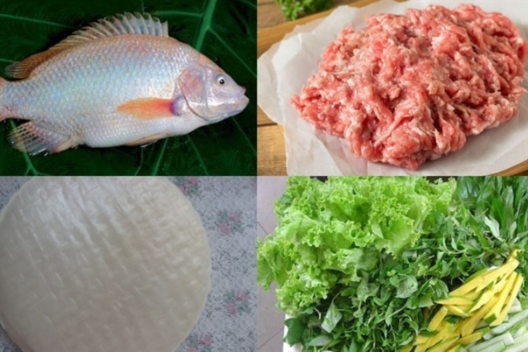 Nguyên liệu làm cá diêu hồng hấp cuốn bánh tráng