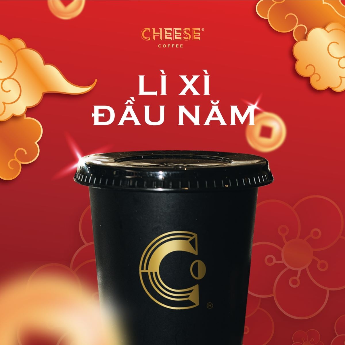 Poster chương trình ly Black Cup đầu năm của Cheese Coffee
