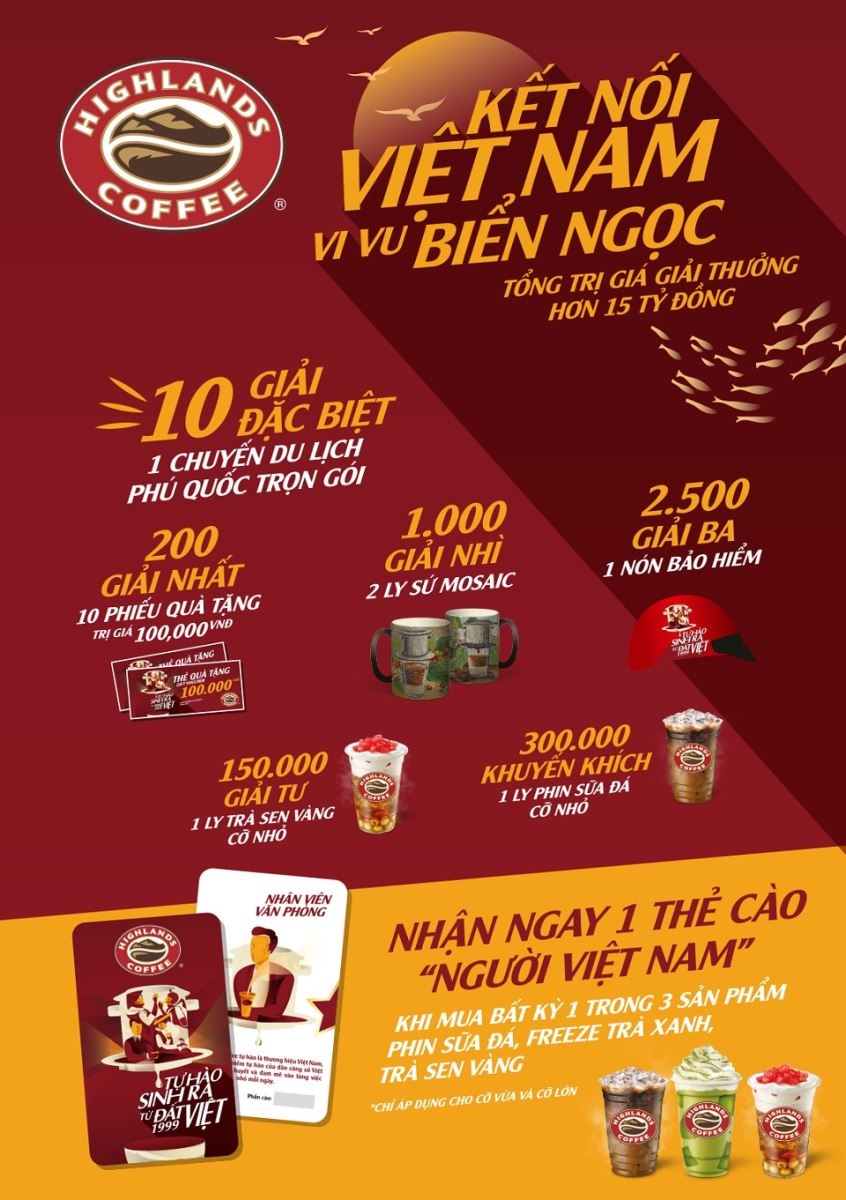 Poster quảng bá chương trình “Kết Nối Việt Nam, Vi Vu Biển Ngọc” của Highlands Coffee
