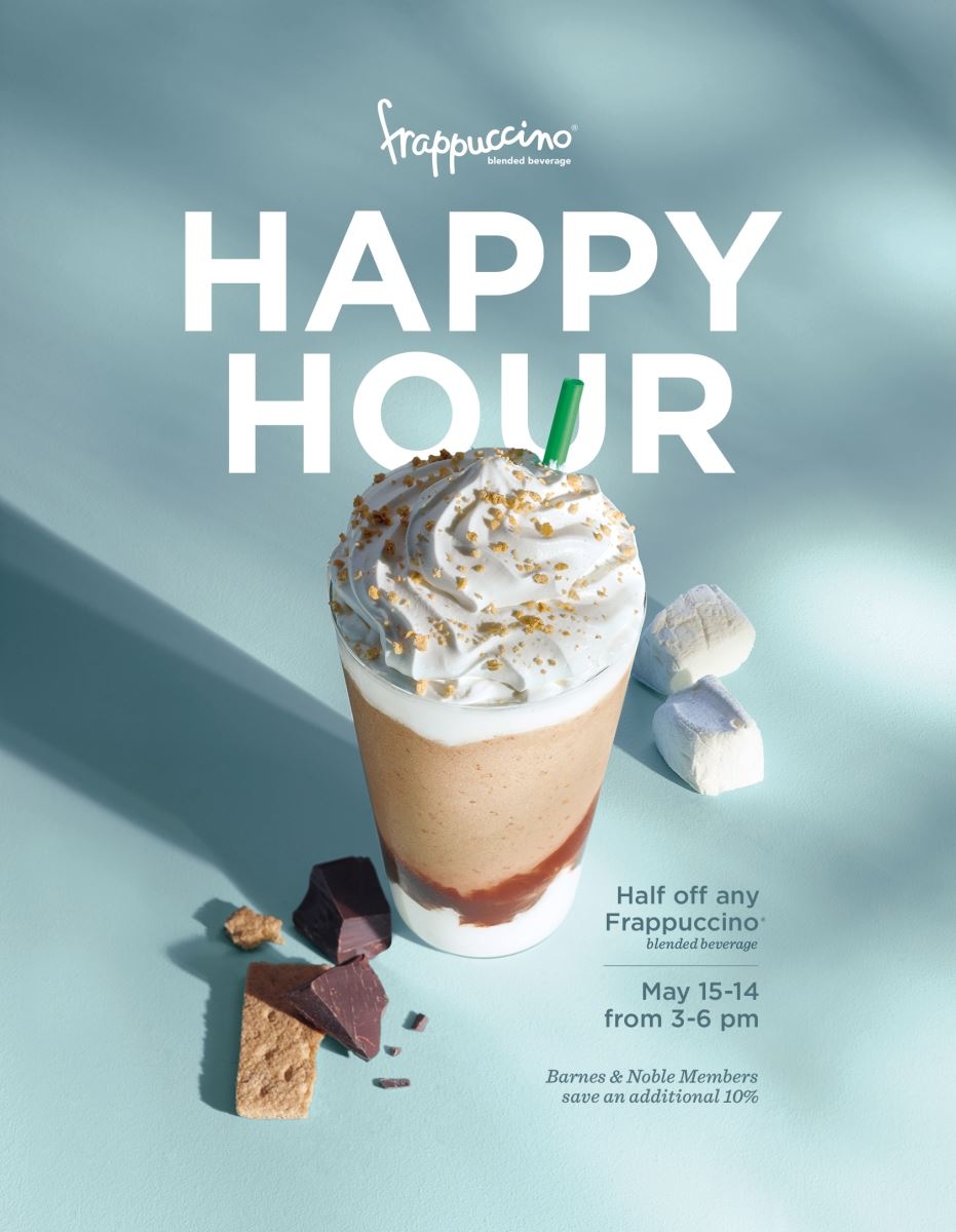 Poster quảng cáo món Frappuccino trong khung giờ Happy Hour của Starbucks