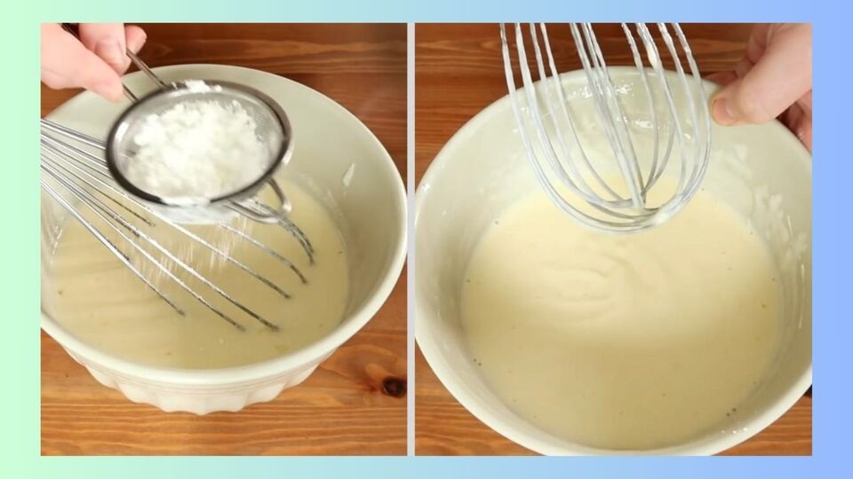 Cho thêm bột bắp vào hỗn hợp trứng sữa