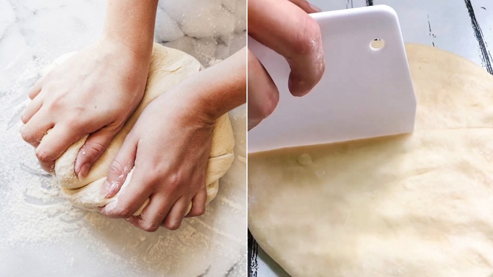 Nhồi bột và chia bột bánh.