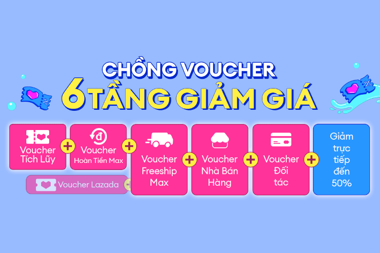 Lazada cho phép bạn sử dụng đồng thời nhiều loại voucher khác nhau.
