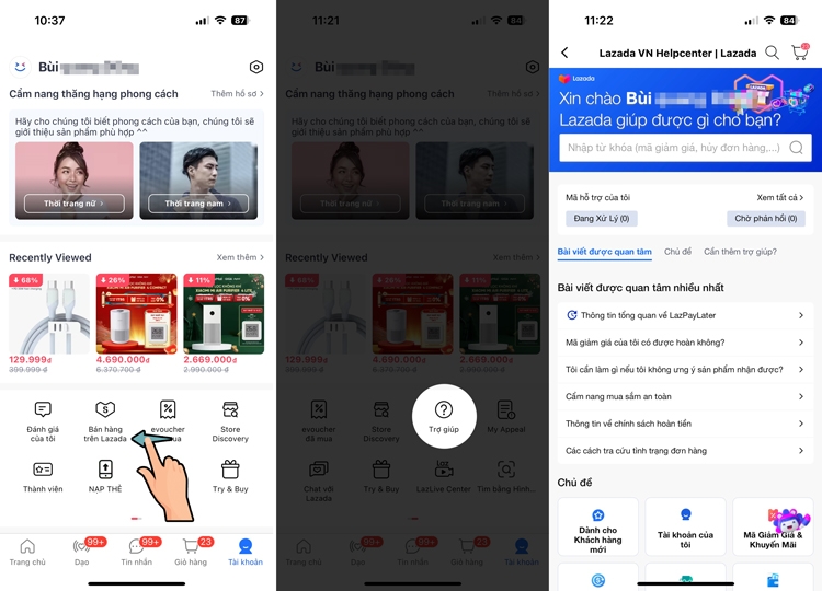 Khiếu nại qua trung tâm hỗ trợ Lazada