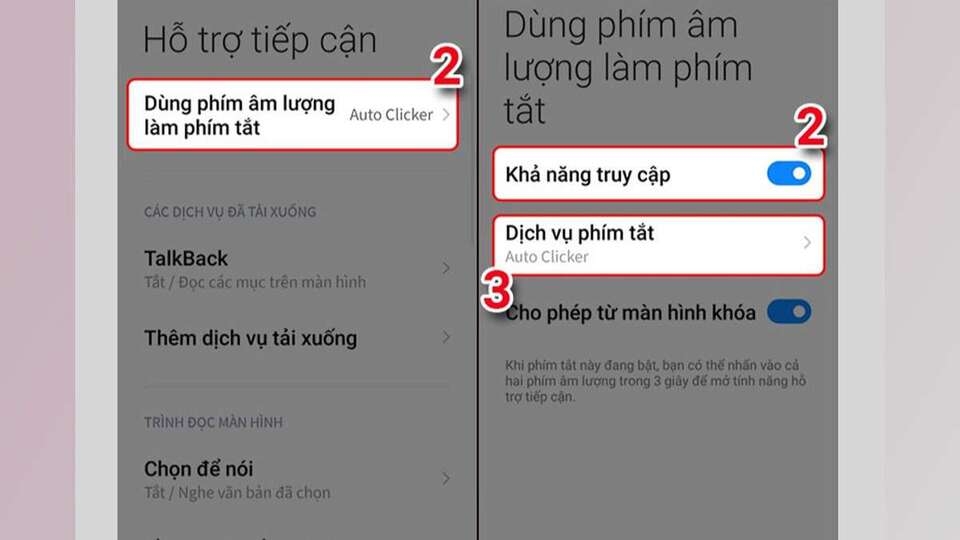 Kích hoạt 'Khả năng truy cập' và chọn 'Dịch vụ phím tắt'