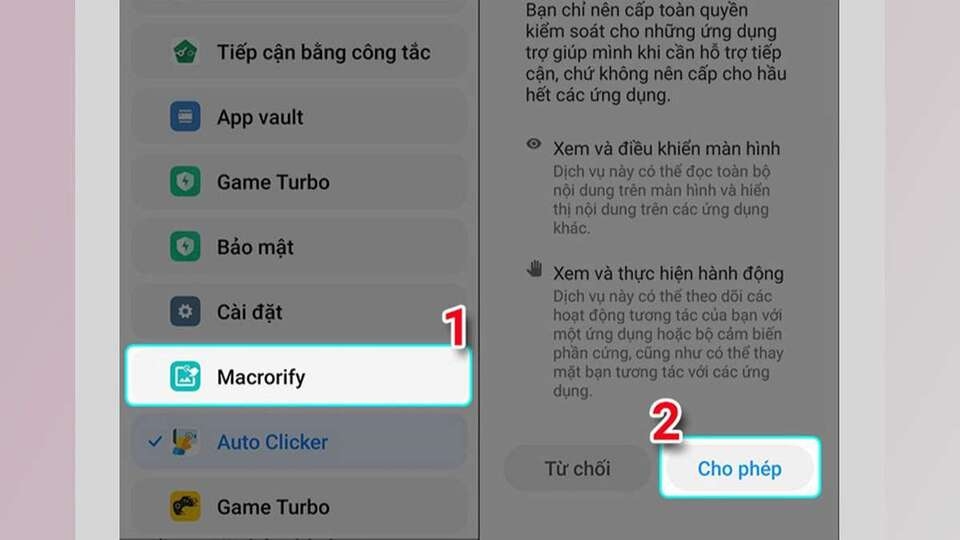 Nhấn vào Macrorify và chọn 'Cho phép'