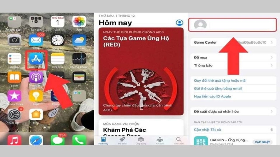 Chọn biểu tượng hồ sơ và nhấn vào tên Apple ID