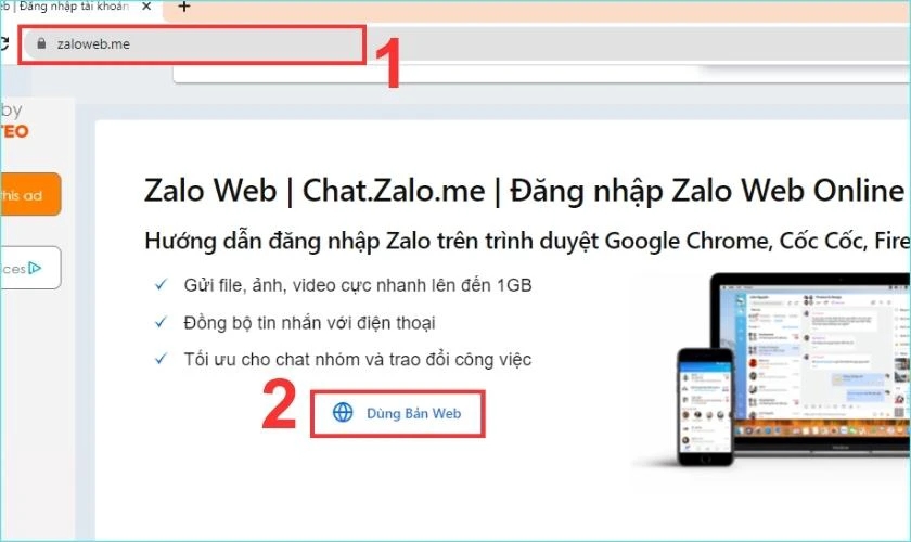 Dùng Zalo Web thay thế bước 1