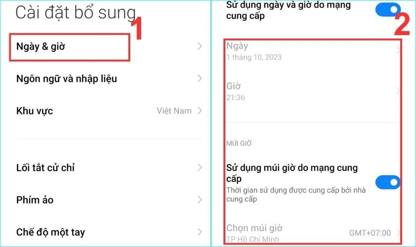 Thiết lập lại ngày, giờ Zalo bước 2