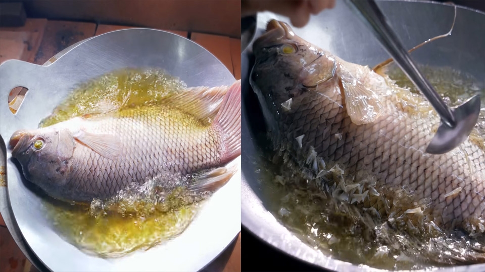 Tưới liên lục dầu nóng lên mình cá